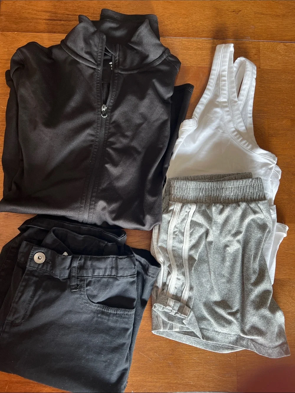 Childrens Place Black denim Shorts- Old Navy white tank- Violet Skye grey shorts